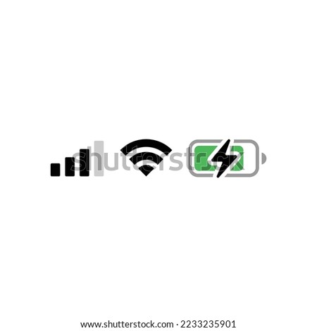 Signal, wifi, battery icon isolated on white background. Status bar symbol modern, simple, vector, icon for website design, mobile app, ui. Vector Illustration