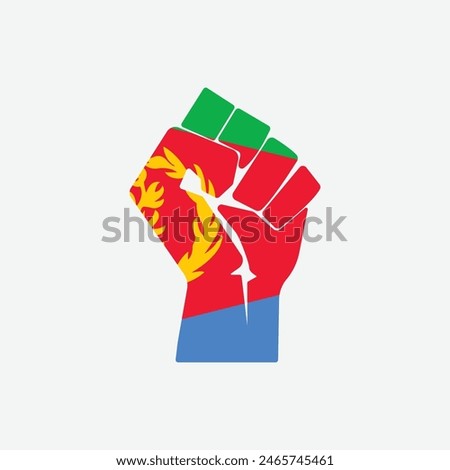 Flag of Eritrea in the shape of raised hand sign isolated on background. Fist symbol modern, simple, vector, icon for website design, mobile app, ui. Vector Illustration