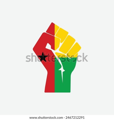 Flag of Guinea-Bissau in the shape of raised hand sign isolated on background. Fist symbol modern, simple, vector, icon for website design, mobile app, ui. Vector Illustration