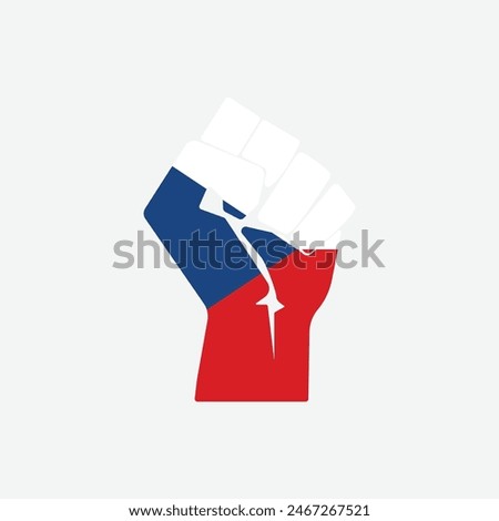 Flag of The Czech Republic in the shape of raised hand sign isolated on background. Fist symbol modern, simple, vector, icon for website design, mobile app, ui. Vector Illustration