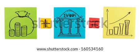 Concept of bank deposit. Colored paper sheets. Clipping path included.