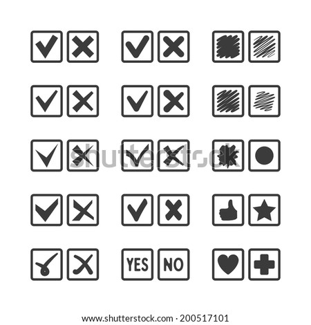 Set of different vector check box icons for voting agreement confirmation acceptance and task list