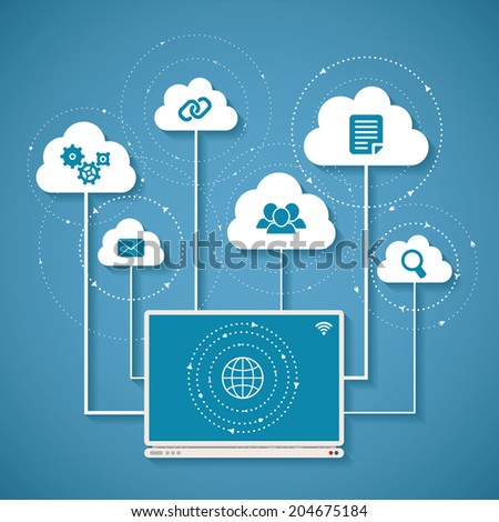 Vector concept of wireless cloud network and distributed computing
