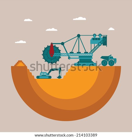 Vector concept of mine at mineral deposit place with waste heap