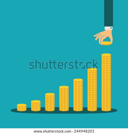 Vector financial growth concept with stacks of golden coins