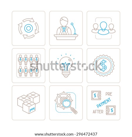 Set of vector business icons and concepts in mono thin line style