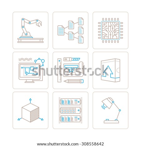 Set of vector technology icons and concepts in mono thin line style