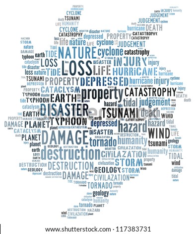 Word collage of natural disaster: hurricane