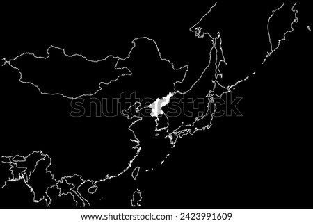 North Kore map Asia black background