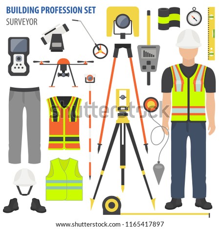 Shutterstock Puzzlepix - profession and occupation set land surveyor tools and equipment uniform flat design icon