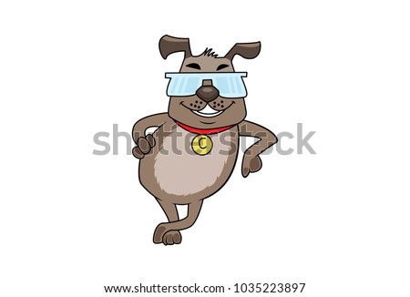 Cool Dog Set . Vector illustration. Isolated on white background.