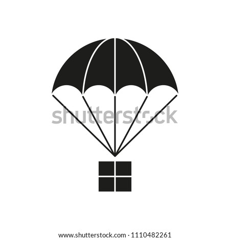 Parachute with cargo black icon