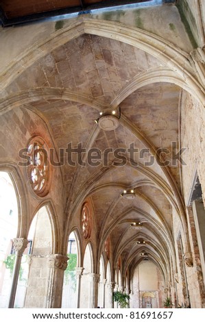 arches in interior of a gothic church in Barcelona, Spain