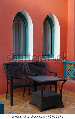 Arabic architecture: terrace with table and chairs