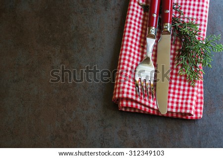 Vintage or rustic christmas table setting. Selective focus