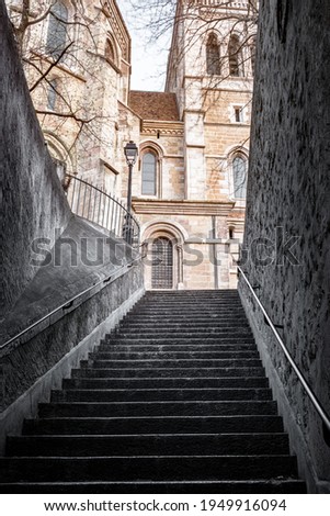 Cityscape of the old town of Geneva early in the morning. Passageway connecting the cathedral to the Place du Bourg-de-Four, in the Old Town of Geneva
 Photo stock © 