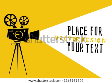 Cinema.Silhouette movie projector with space for copy. Movie time concept. Cartoon vector illustration. Place for your text.