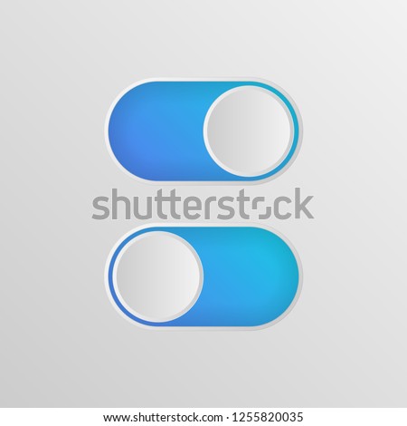 Flat icon colorful switchers onoff isolated on white background. Toggle switch icon, blue in on position, grey in off. Template for mobile and web applications. Vector 3d illustration.