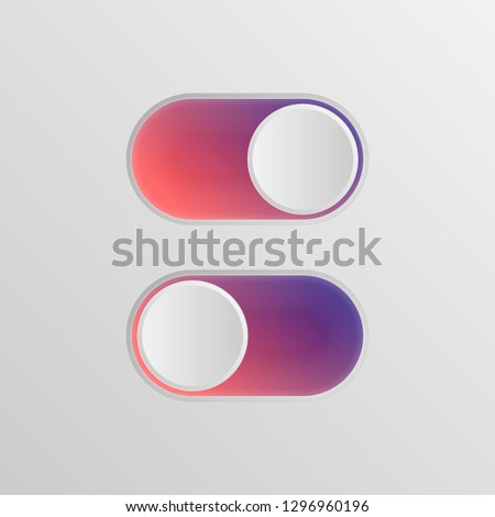 Flat icon colorful switchers onoff isolated on white background. Toggle switch icon, blue in on position, grey in off. Template for mobile and web applications. Vector 3d illustration.