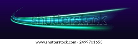 Green speed line wavy shape on dark background. High speed green waves for eco-design. Laser beams luminous abstract sparkling isolated on a transparent background.	