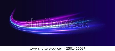 Abstract energy in the form of stripe, arc, curl and zigzag in neon colors with light effect. и Acceleration speed motion on night road. Bright sparkling background.	