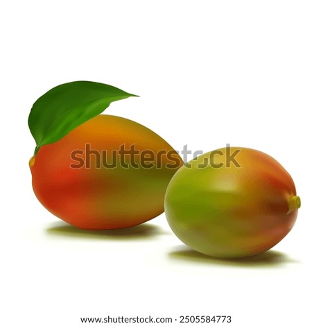 Mango. Fresh, nutritious, delicious mango. A delicious and healthy dessert. Elements for label design. Fruit ingredients in mesh technique. Vector illustration.