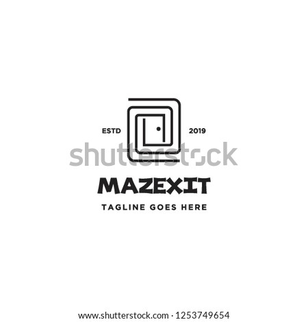 geometric monoline labyrinth maze and door exit logo icon vector inspiration