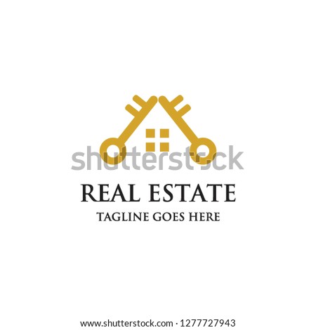 house real estate building property investment with key door open solution logo icon vector template