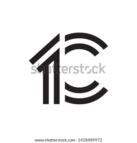 1C line art outline monogram geometric logo icon vector template