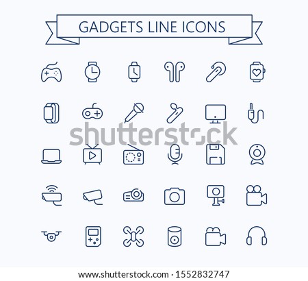 Gadgets  line mini icons . Optimized for 24px, scaled 8x. Pixel Perfect. Editable stroke. 