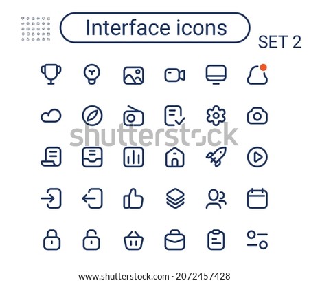 Simple small interface line icons set. Rounded mini vector icons. Pixel perfect.
