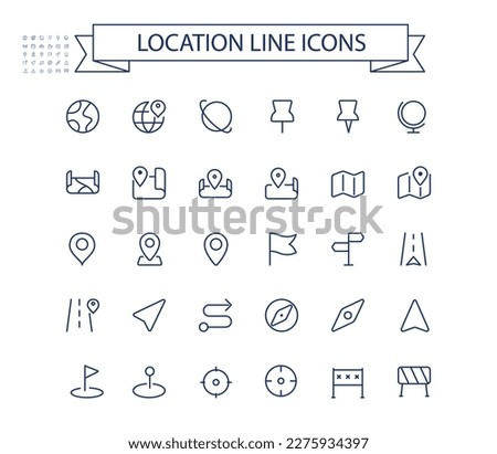 Maps and Location line simple icons. Navigation icons. Editable stroke. 24x24 grid.