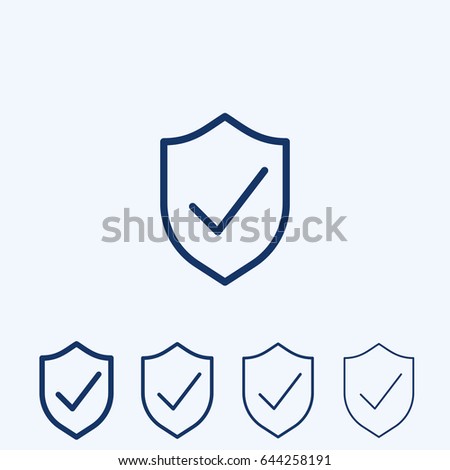 Vector shield with check mark line icon