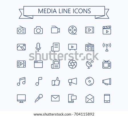 Multimedia vector icons set. Thin line outline 24x24 Grid. Pixel Perfect.Editable stroke.