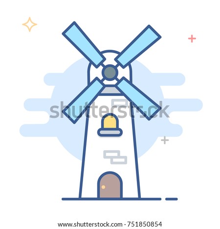 Netherlands Windmill Icon Vector Line Illustration