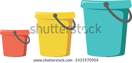 Three buckets on a white background red, yellow and blue