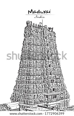 Madruai Meenakshi Amman Temple vector hand drawing illustrator 