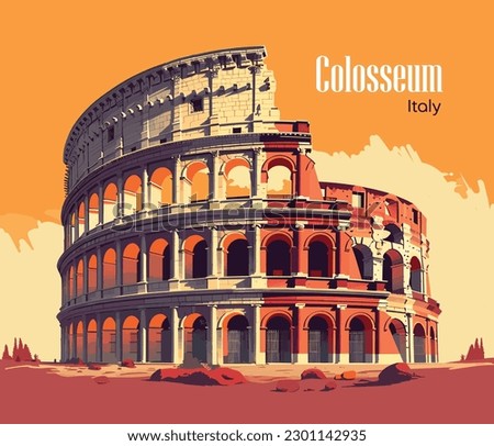 Roman Colosseum. Rome, Italy, Europe. Travel Poster. Architecture and landmark. Vector illustration.