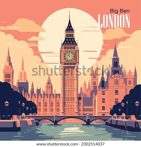 Big Ben in London, famous monument of United Kingdom. Vector illustration
