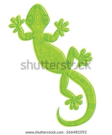 Vector drawing of a lizard gecko with ethnic patterns - image lizard as a tattoo.