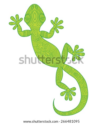 Vector drawing of a lizard gecko with ethnic patterns - image lizard as a tattoo.