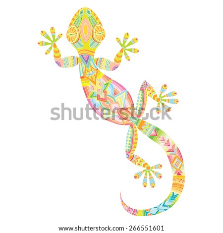 Vector drawing of a lizard gecko with ethnic patterns - image lizard as a tattoo.