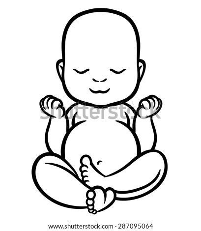 newborn little baby smiling with small arms and legs - stylized art for logos, signs, icons and design cards, invitations and baby shower