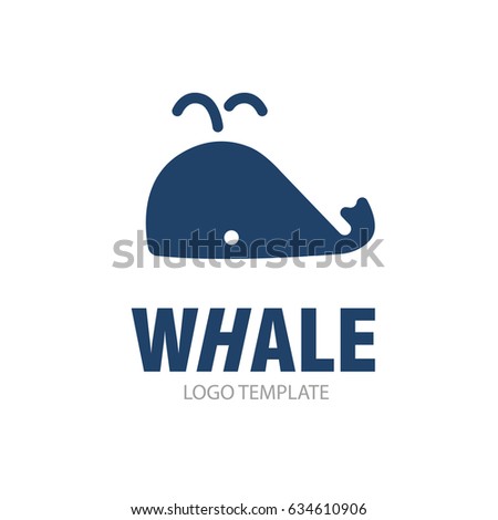 Linear stylized drawing of whale - for icon or sign template