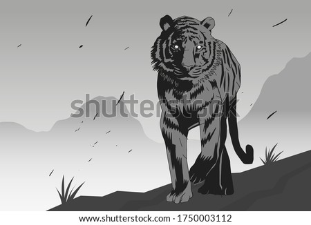 Stylish stencil tiger for poster, comic, icon, card. Wild life animals. High-contrast black and white tiger graphic.