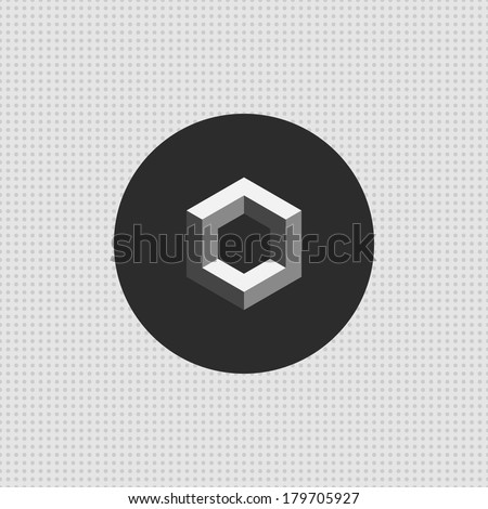 3d hexagon icon. Vector geometric symbol. Design element. Black and white concept.  Minimal dots pattern. Use for wallpaper, pattern fills, web page background, surface textures. Easy to edit. 