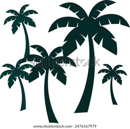 This set of detailed palm and coconut tree silhouette illustrations in black is perfect for adding a touch of tropical paradise to your design projects.