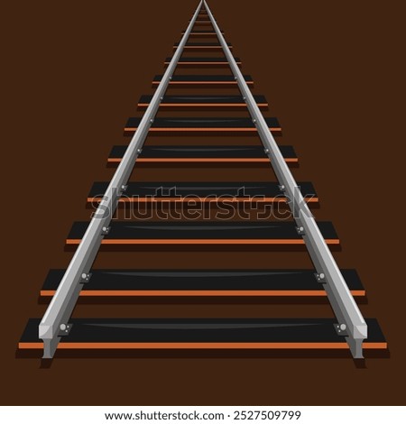 A detailed vector illustration of a railway track, showcasing the parallel steel rails and wooden sleepers. Ideal for transportation themes, travel projects, or construction-related designs.