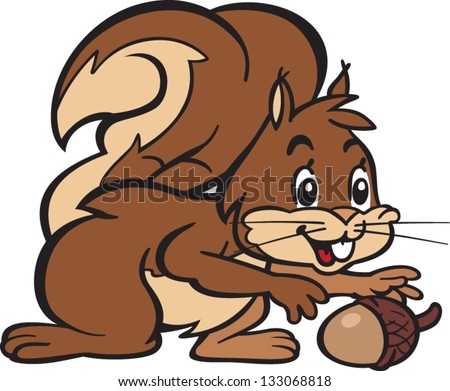 Cartoon Style Illustration Of Happy Squirrel, Who Is Very Hungry And ...