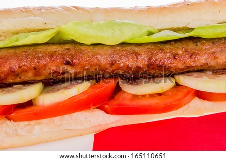 kebab in flat bread with tomato and cucumber